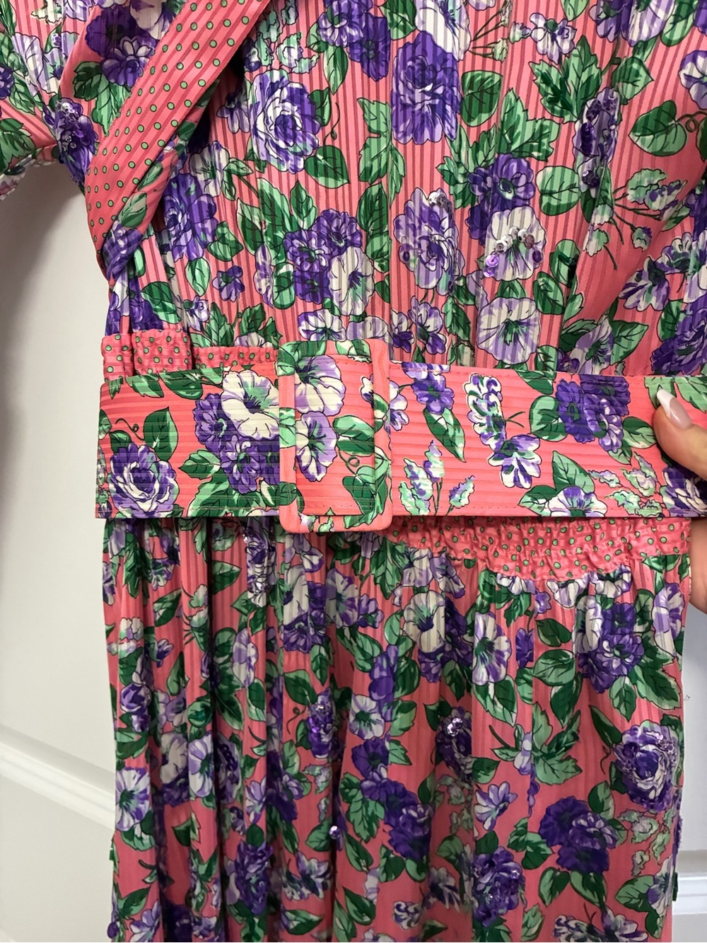 Floral Pink Midi Dress with Purple Bloom Print - Picture 4 of 10